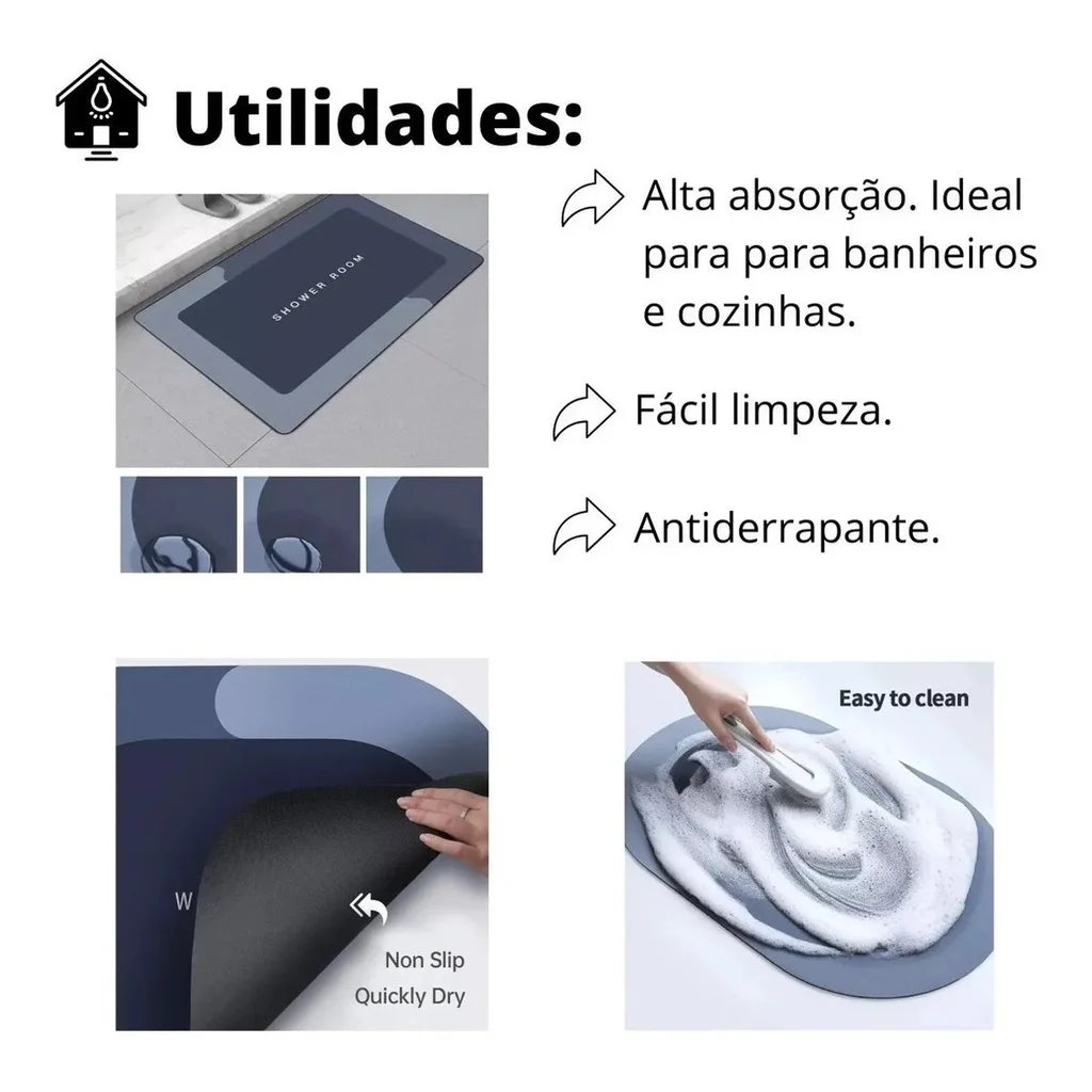 Tapete de Banho Absorvente Seca Rápido sem Odores