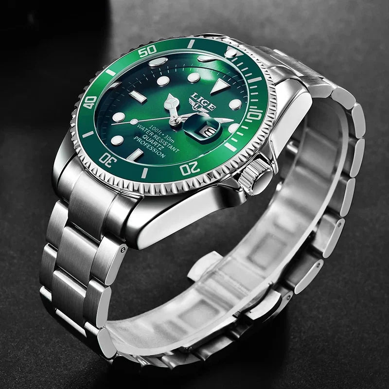 Relógio Masculino de Luxo Lige Green Submariner